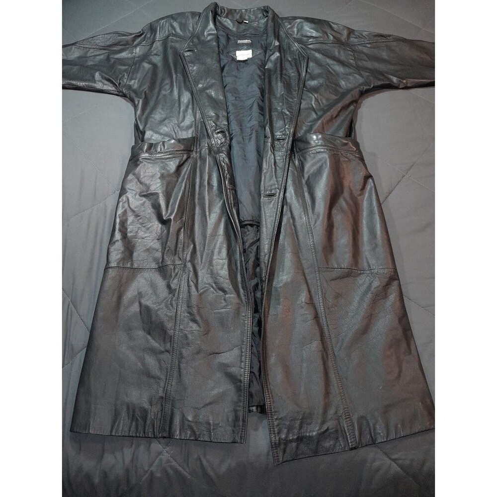 VTG 90s Lerner Leather Trench Coat Duster Black Women’s M Thinsulate Insulated